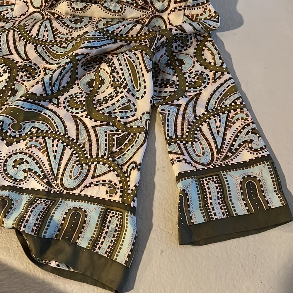 J. CREW Talitha Olive Green GEO Art Deco Print 3/4 Sleeve Silk Top * SZ 0 - Picture 5 of 5